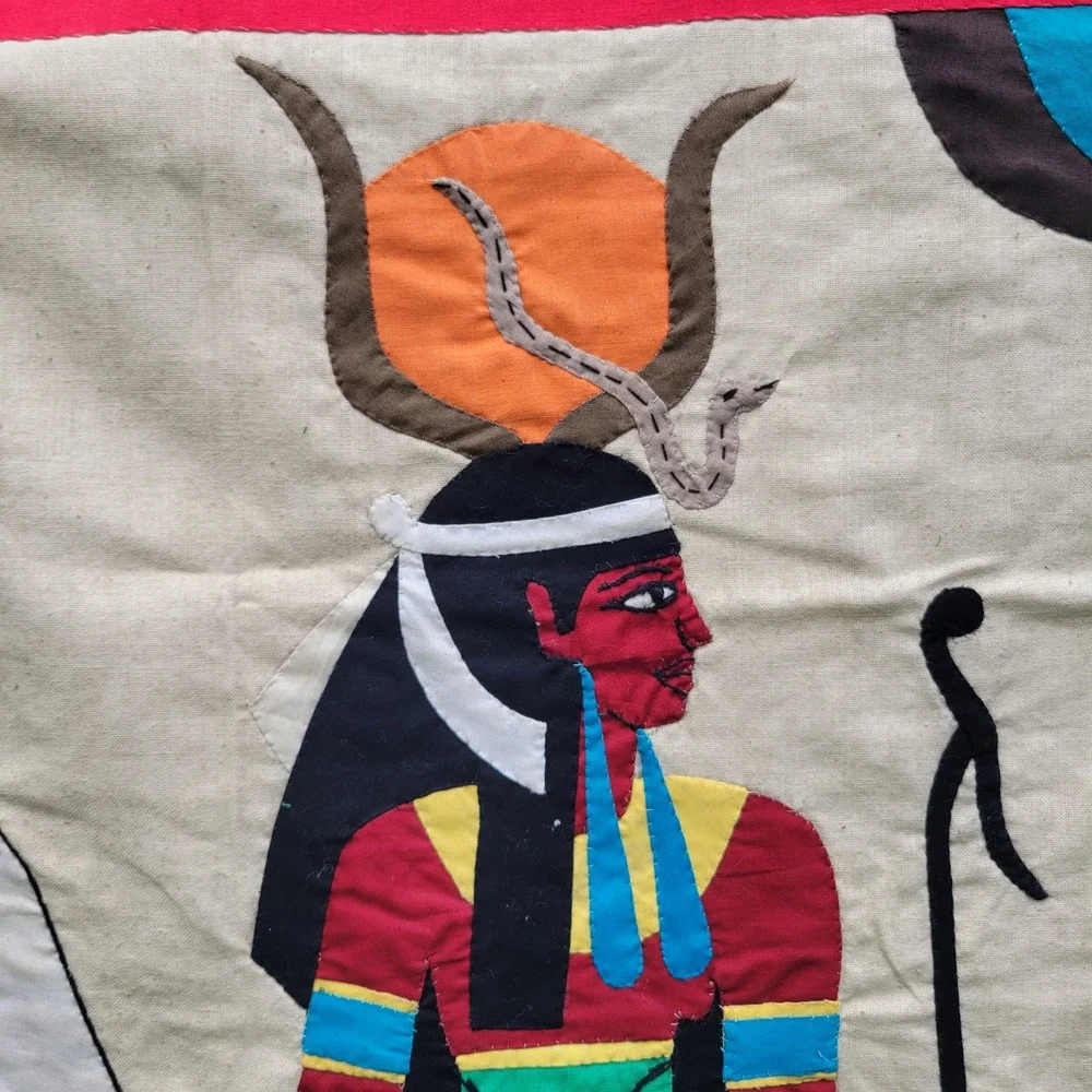 Vintage Egyptian Khayamiya Applique Wall Hanging Nefertari Handmade Art 34x35